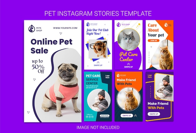 애완 동물 Instagram 이야기 템플릿 애완 동물 소셜 미디어 배너 디자인 팩