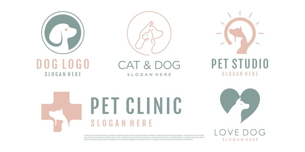 Pet logo design with creative unique element logo collection premium vector