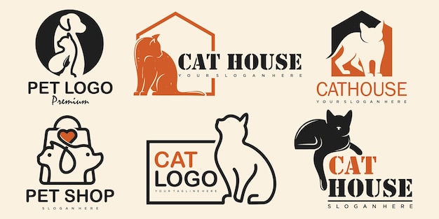 Design del logo per animali domestici con l'utilizzo del modello vettoriale icona cane e gatto