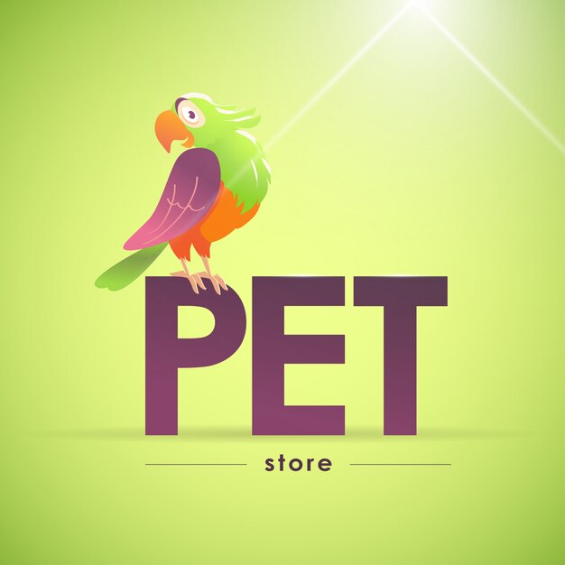 Pet logo  with parrot character.   illustration.