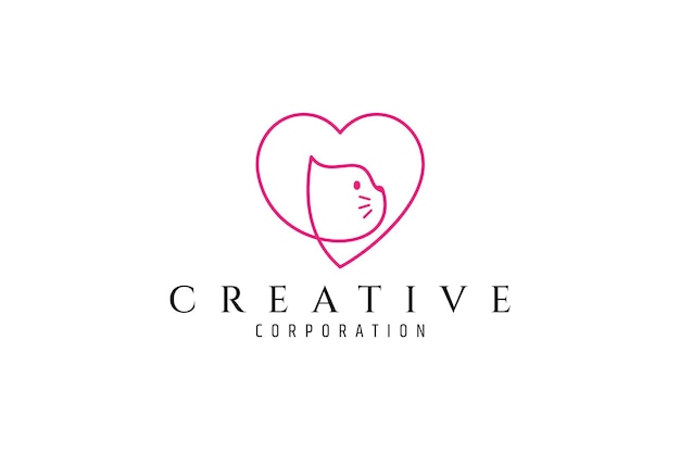 Pet love logo in pink color with continuous line design style