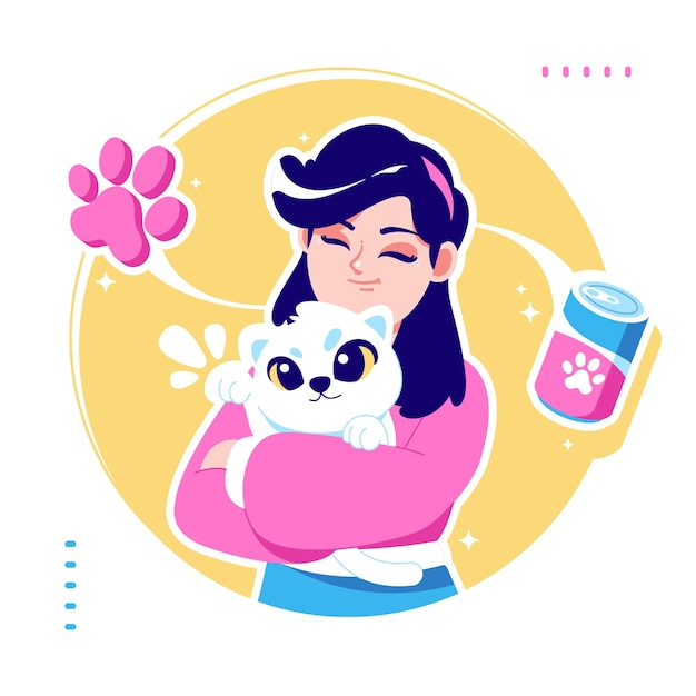 Pet lover with cute cat illustration background