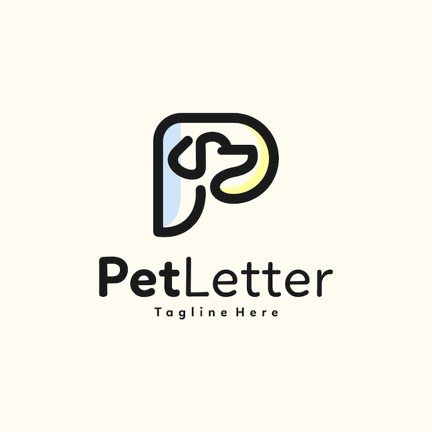 pet or paw letter p logo with dog head in monoline concept