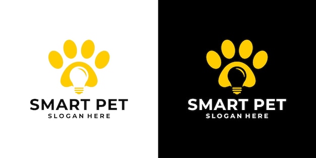 Vector pet paw logo design template with light bulb design vector illustration symbol pet smart icon creative