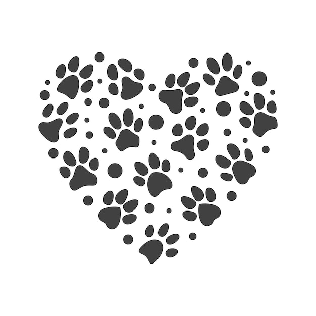 Pet paw print heart vector ik hou van mijn hond hartvormige illustratie