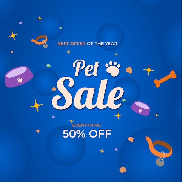 Pet promo post for social media and blue background pattern
