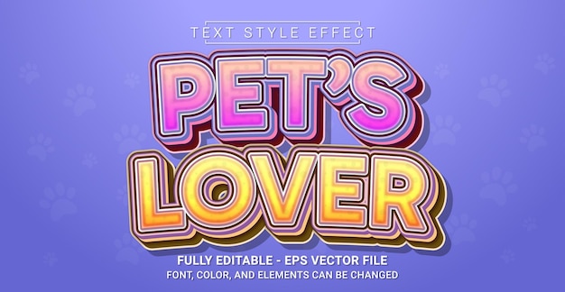 Vector pet's lover text style effect bewerkbare grafische tekstsjabloon