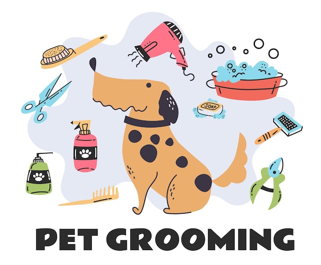 Pet salon grooming brush haircut animal barber abstract concept graphic design illustration