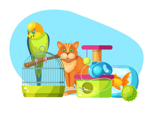 Pet shop, animal food, accessories and toys domestic store.