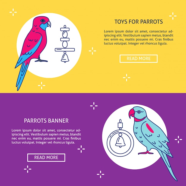 Vector pet shop banner templates with parrots