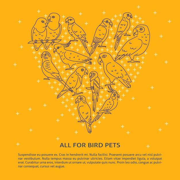 Pet shop banner with parrot icons