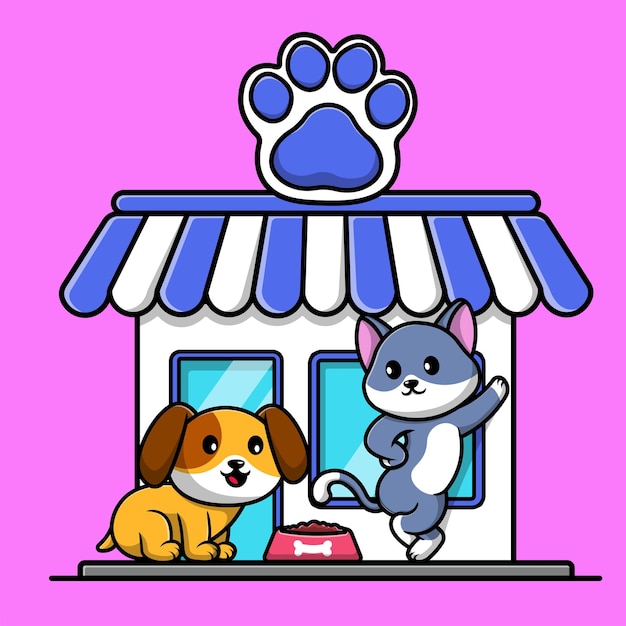 Vector pet shop dog and cat cartoon vector icon illustration