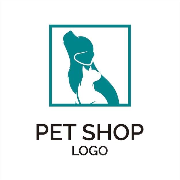 Pet shop honden- en kattenlogo-ontwerpidee met vierkant frame