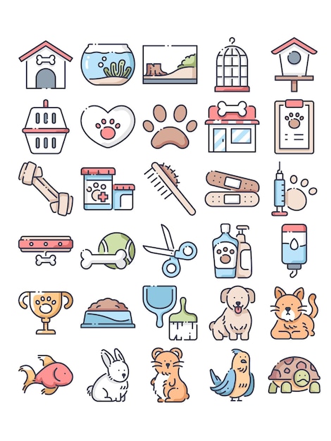 Pet shop icon set