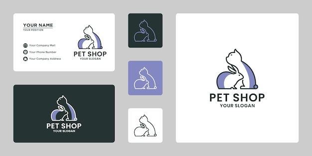 Vector pet shop logo design cat and rabbit combination