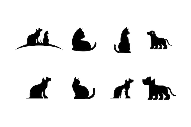 개와 고양이 아이콘 벡터 템플릿을 사용하여 애완 동물 가게 로고 디자인
