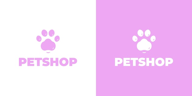 犬と猫の足のアイコンテンプレートを使用したペットショップのロゴデザイン
