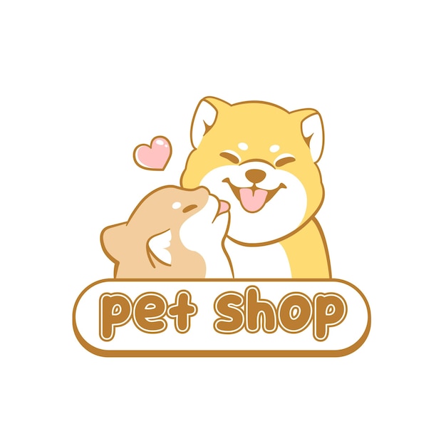 고양이와 개 마스코트 만화가 있는 애완동물 가게 로고