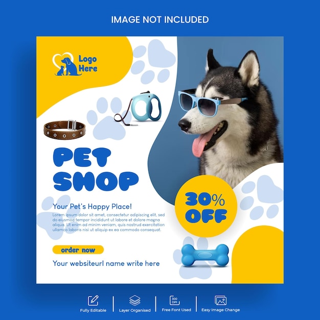 Pet shop and Pet care clinic social media post banner or web banner template