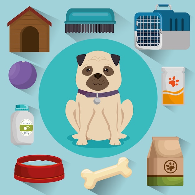 Pet shop products set icons