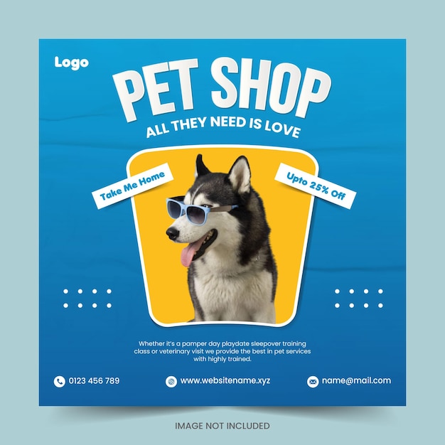 Pet shop promotion social media post banner template or Pet care social media cover and web banner