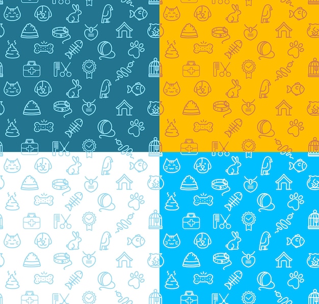 Pet Shop Signs Seamless Pattern Background Set Vector