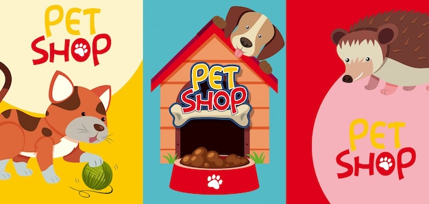 Pet shop signs with many pets