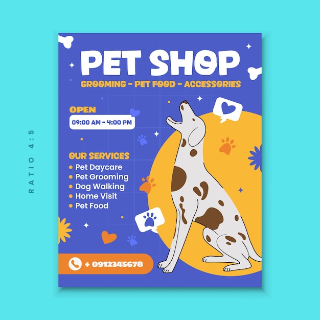 pet shop social media instagram post template with dog vector illustration