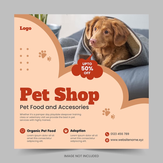 Vector pet shop social media post banner template or pet care social media cover and web banner