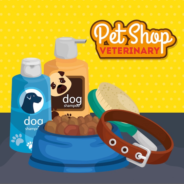 Vector pet shop veterinary with care bottles