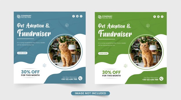 Pet shop web banner template for online marketing Pet care and grooming center social media post design with green and blue colors Animal grooming and healthcare service discount offer template