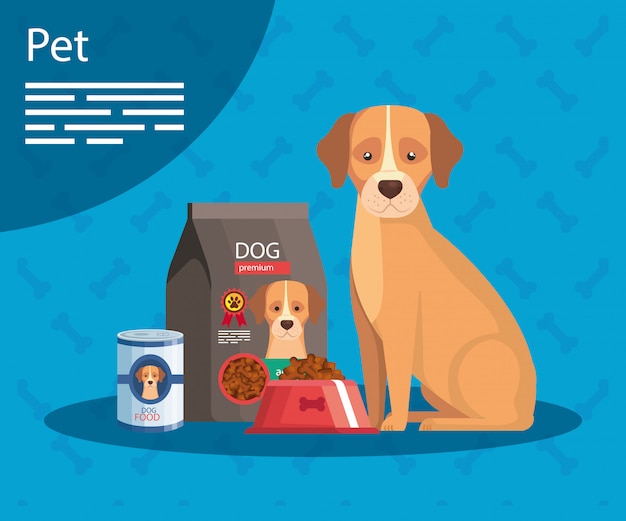 Vector pet shop with dog and dog food template