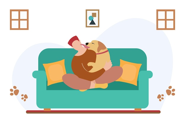 pet showing love for owner vector illustration