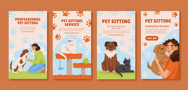 pet sitting hand drawn flat marketing