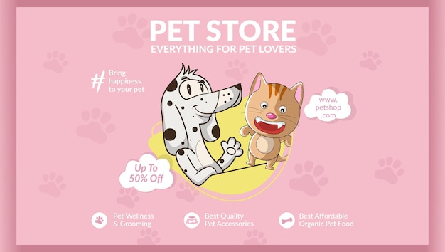 Pet store everything for pet lovers landscape banner design template