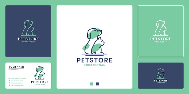 Pet store logo design. dog and cat combination