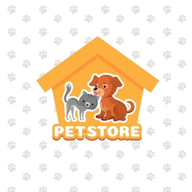 Vector pet store vector background with happy pets animals