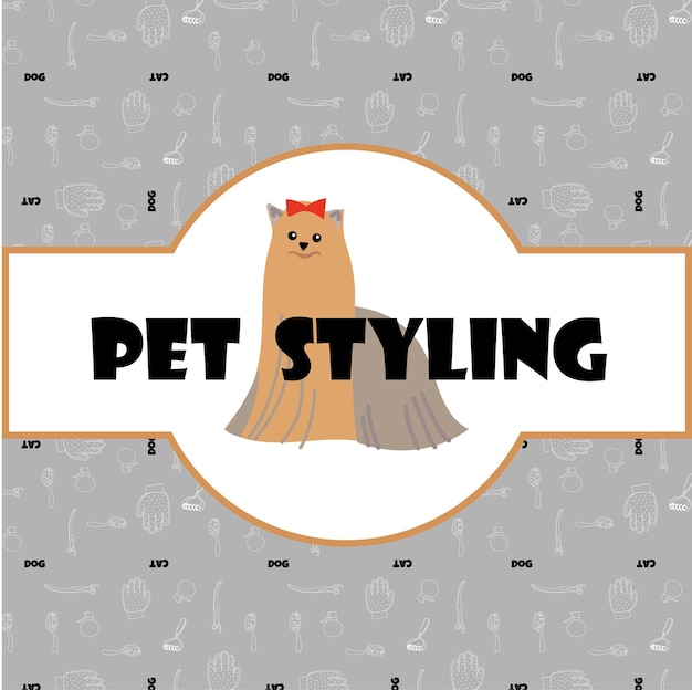 Pet styling banner template with logo badge and outline pattern in square form