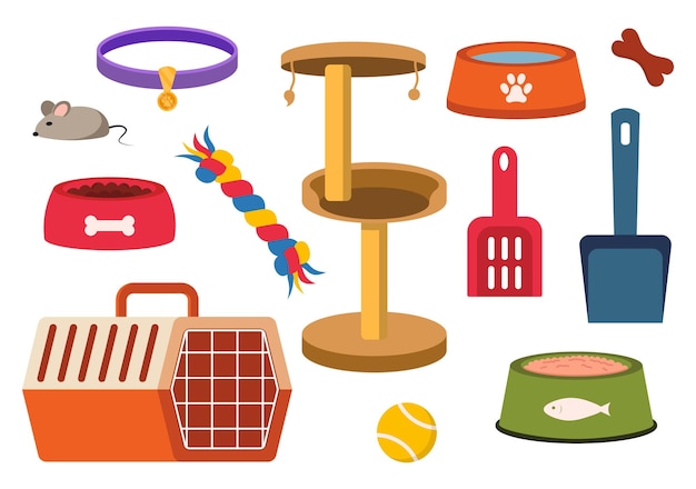 Pet Supplies Accessories Collection Vector Illustration In Flat Style