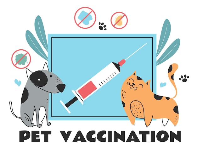 Вакцинация домашних животных кошка собака здоровье животных абстрактная концепция графический дизайн иллюстрация