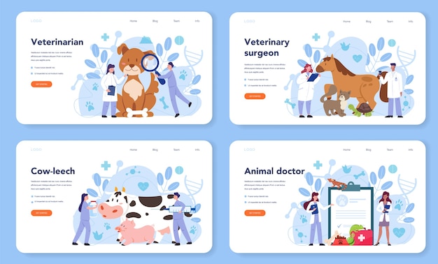 Vector pet veterinarian web banner or landing page set