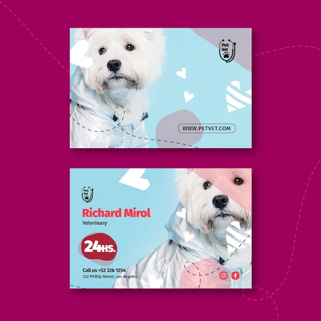 Вектор Шаблон ветеринарной визитки для домашних животных