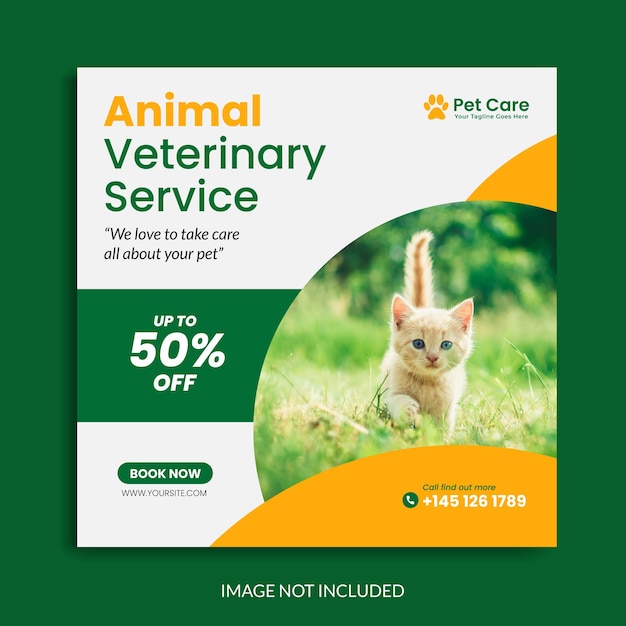 Modello di social media veterinario per animali domestici instagram post design banner web premium vector