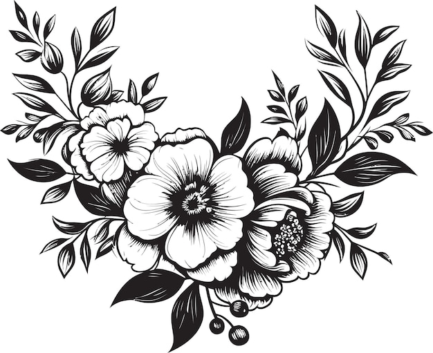 Vector petal patterned frame black floral vector icon enigmatic ebony blossom surround vector emblem