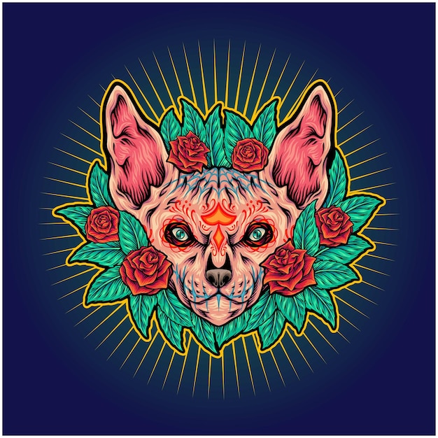 Vector petals floral ornament sphynx cat head