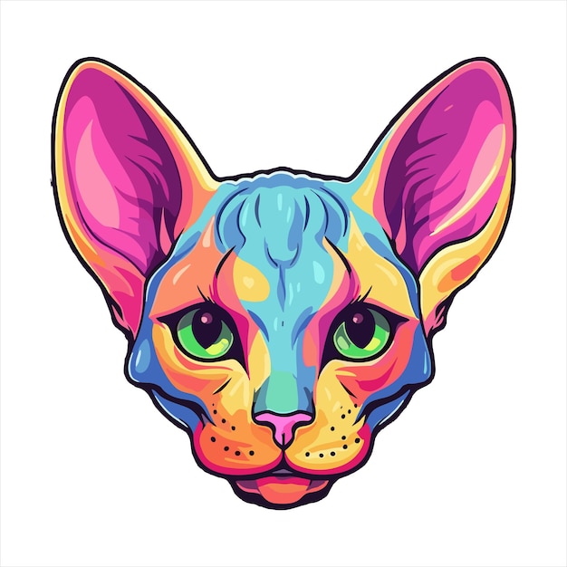 Vector peterbald cat breed colorful watercolor cartoon kawaii character animal pet isolated sticker