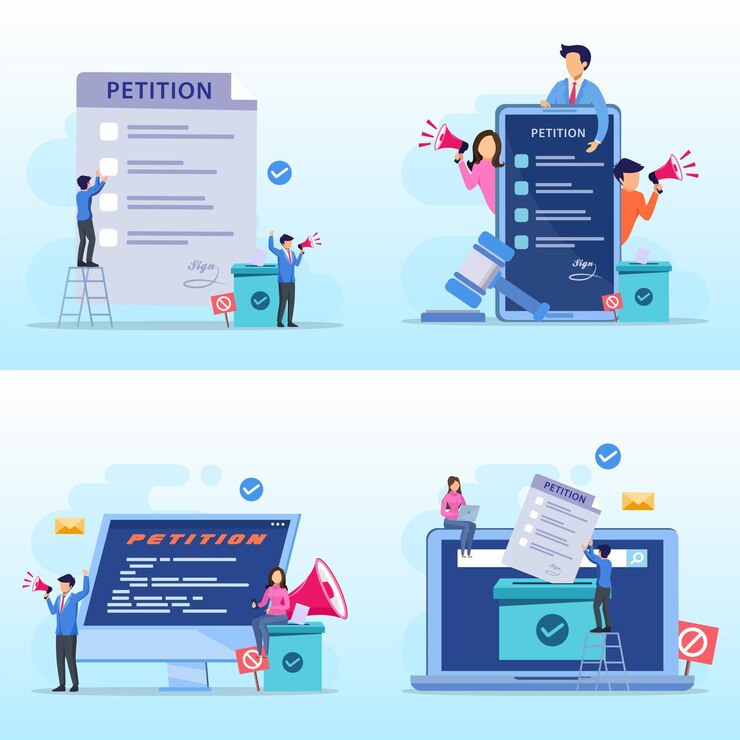 Vector petition form concept people signing and spreading petition or complaint flat vector