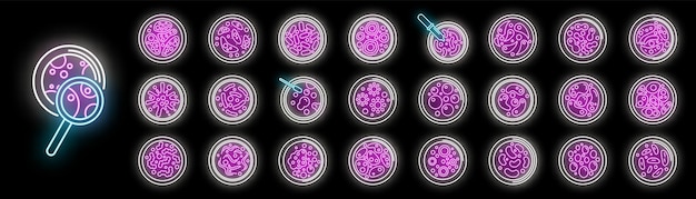 Petri dish icons set vector neon