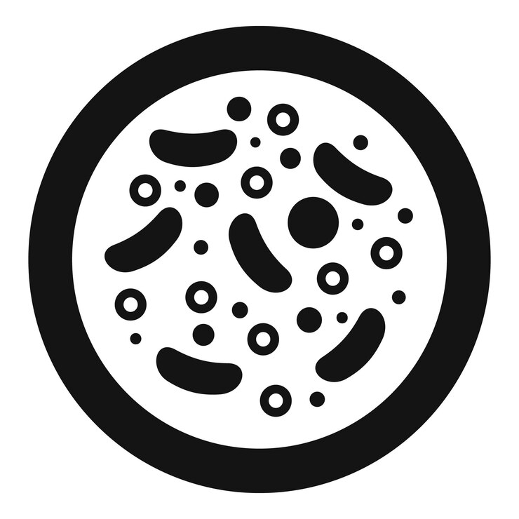 Vector petri dish with bacteria showing different shapes and sizes icon