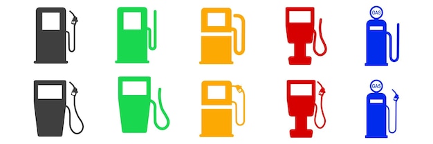 Collezione di icone della pompa di benzina. carburante, gas, benzina, petrolio, benzina. icone della stazione di servizio. vettore di scorta